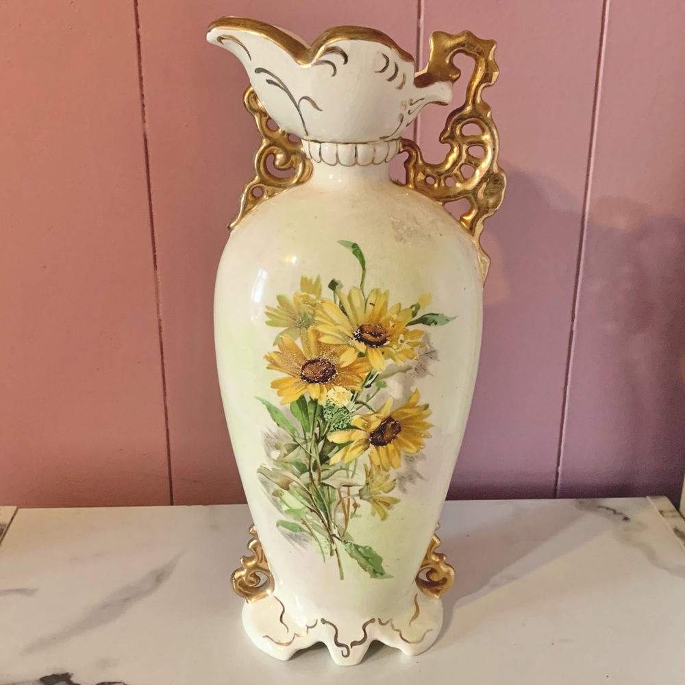 Vintage Porcelain Sunflower Vase